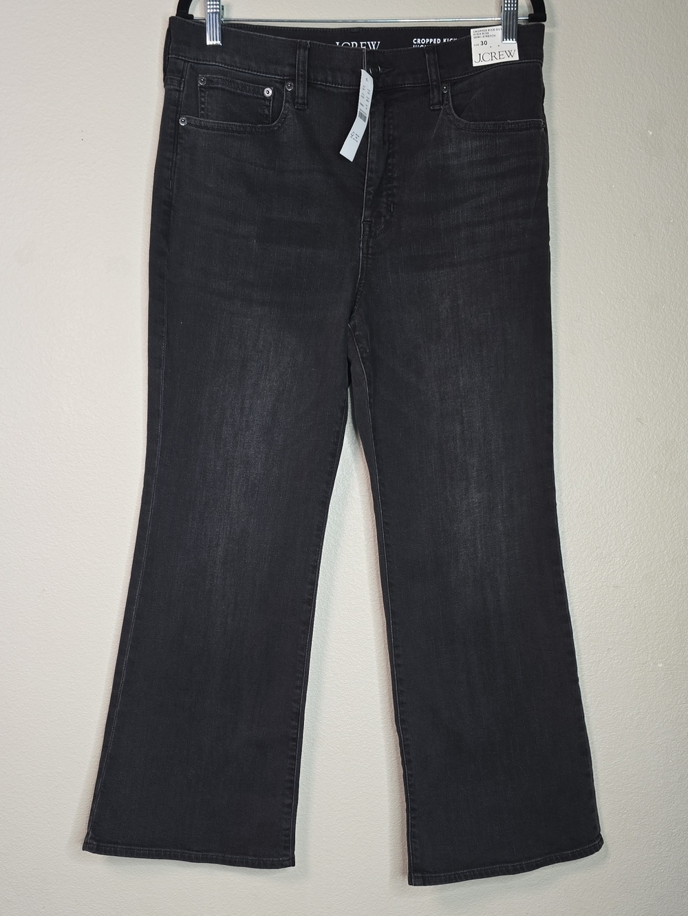 J. Crew Black Cropped Kick Out  High Rise Wide-Leg Jeans Semi Strech Size 30 Nwt